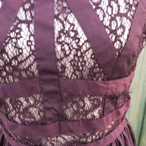 Gianni Bin Maroon/Cream Lace Dress - Size 6 - Picture 3 of 5